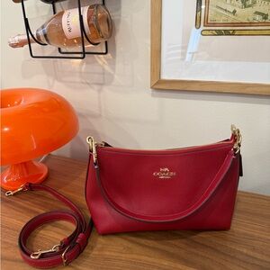 Coach Red Leather Shoulder Bag with Gold Hardware